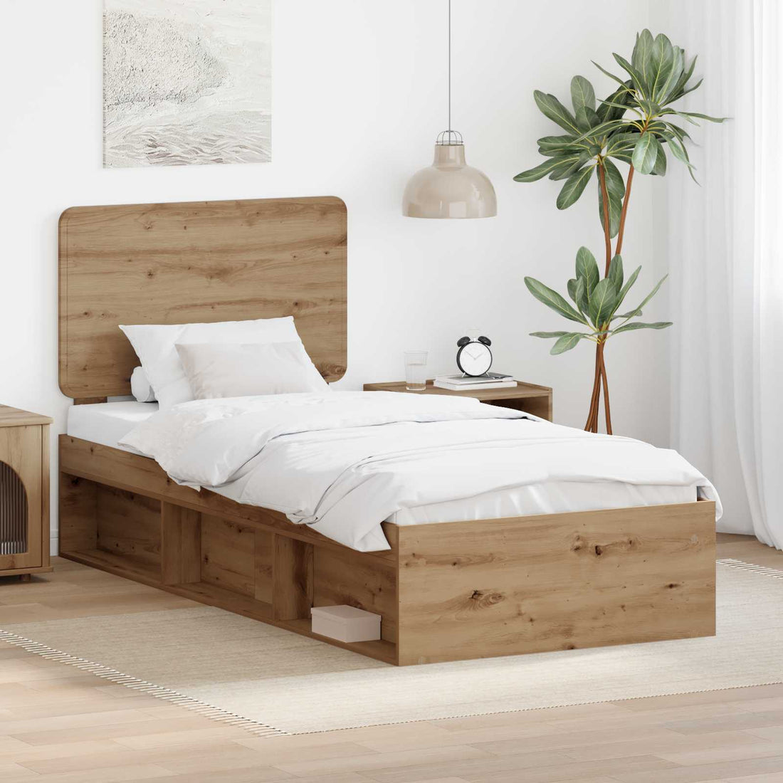 vidaXL Estructura de cama con cabecera Roble artisan 90 x 200 cm