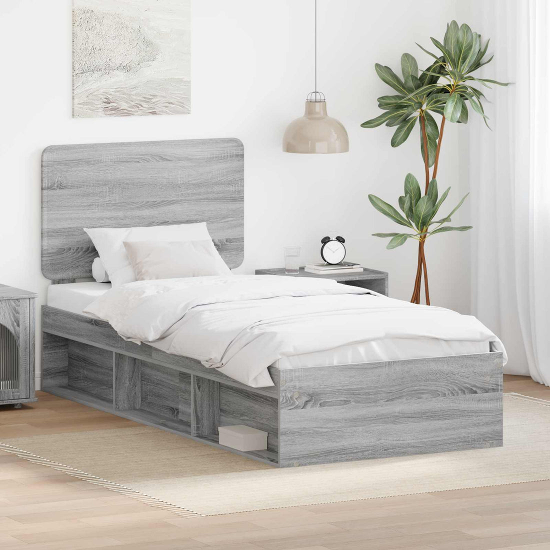 vidaXL Estructura de cama con cabecera Gris Sonoma 90 x 190 cm