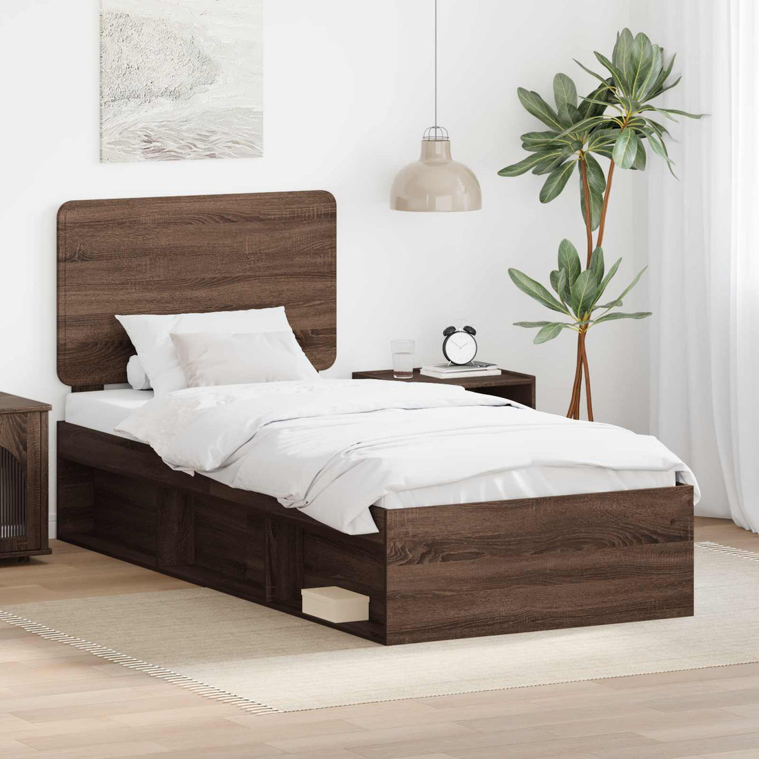 vidaXL Estructura de cama con cabecera Roble Marrón 75 x 190 cm