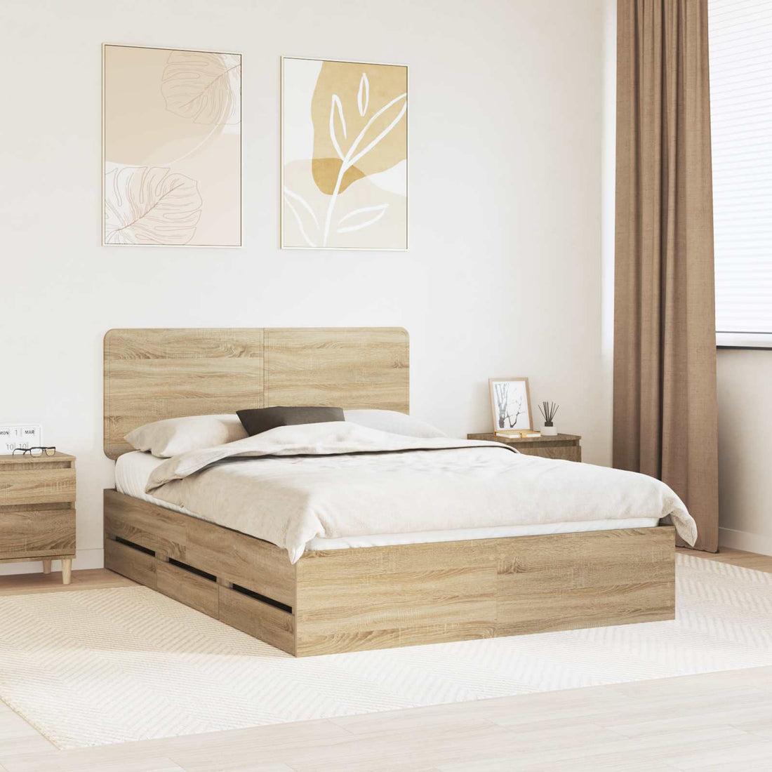 vidaXL Estructura de cama Roble Sonoma 150 x 200 cm Madera Ingenieril