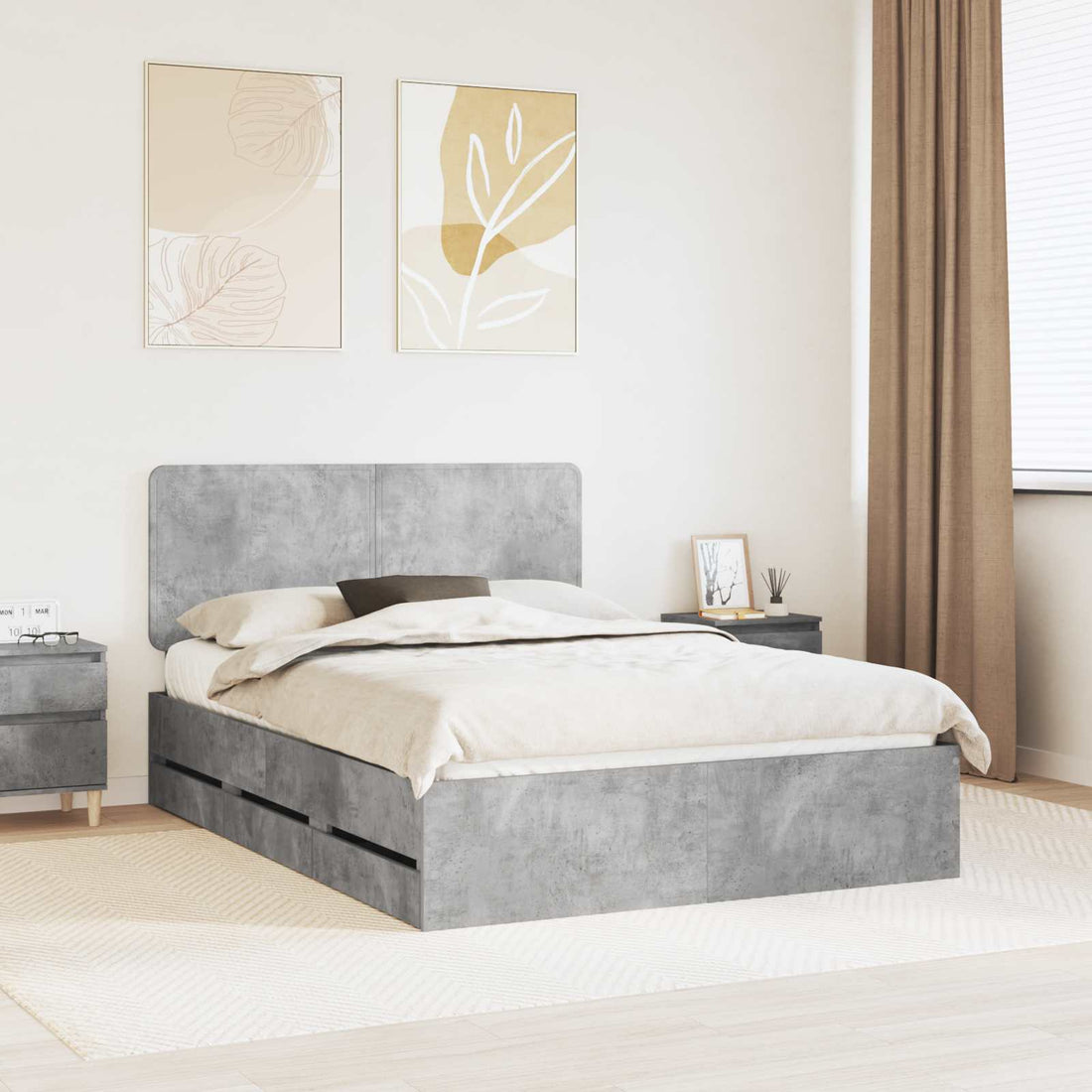 vidaXL Estructura de cama Gris Concreto 140 x 190 cm Madera Ingenieril