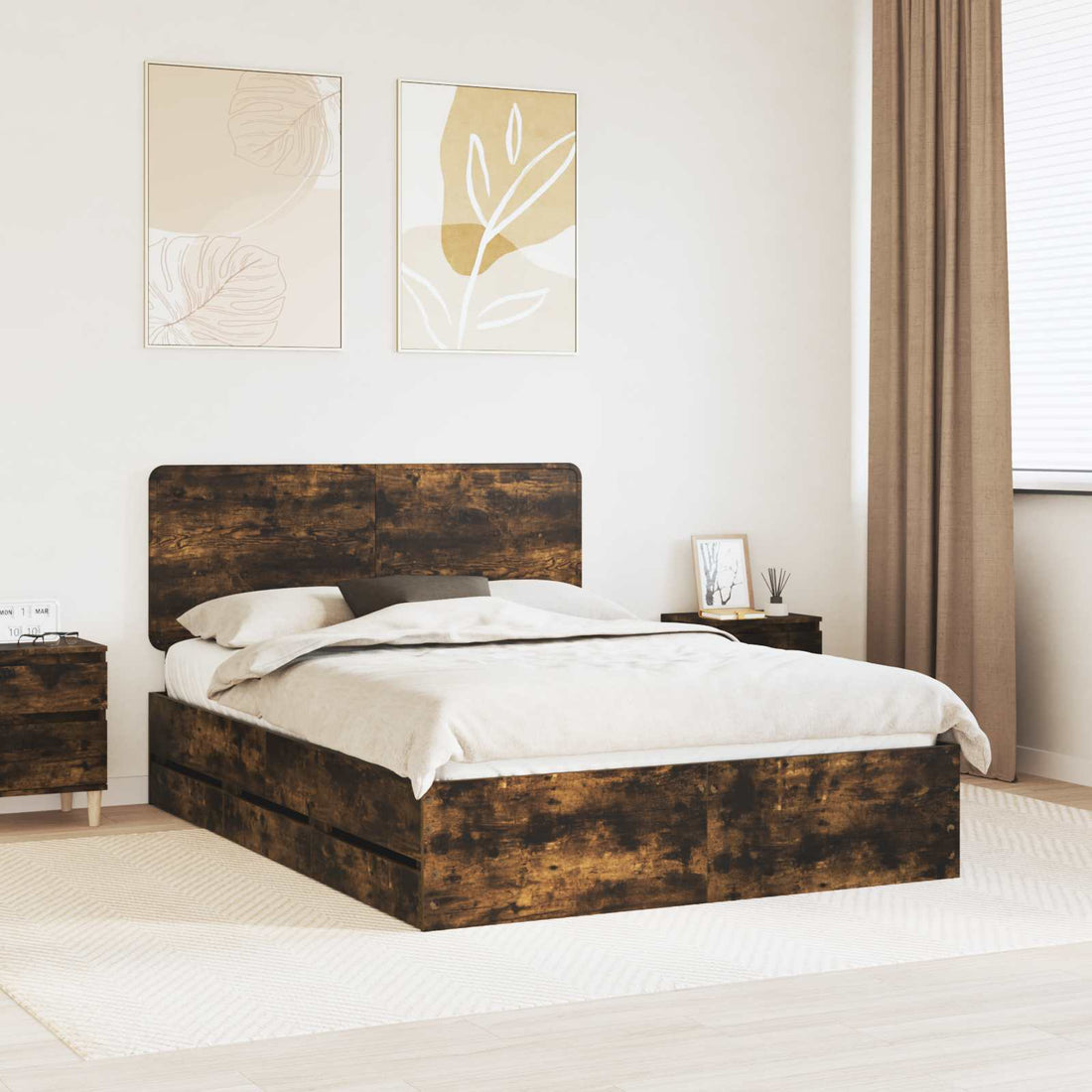 vidaXL Estructura de cama Roble ahumado 140 x 190 cm Madera Ingenieril