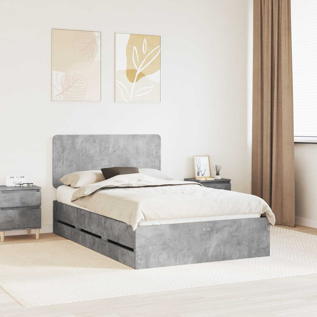 vidaXL Estructura de cama Gris Concreto 135 x 190 cm Madera Ingenieril
