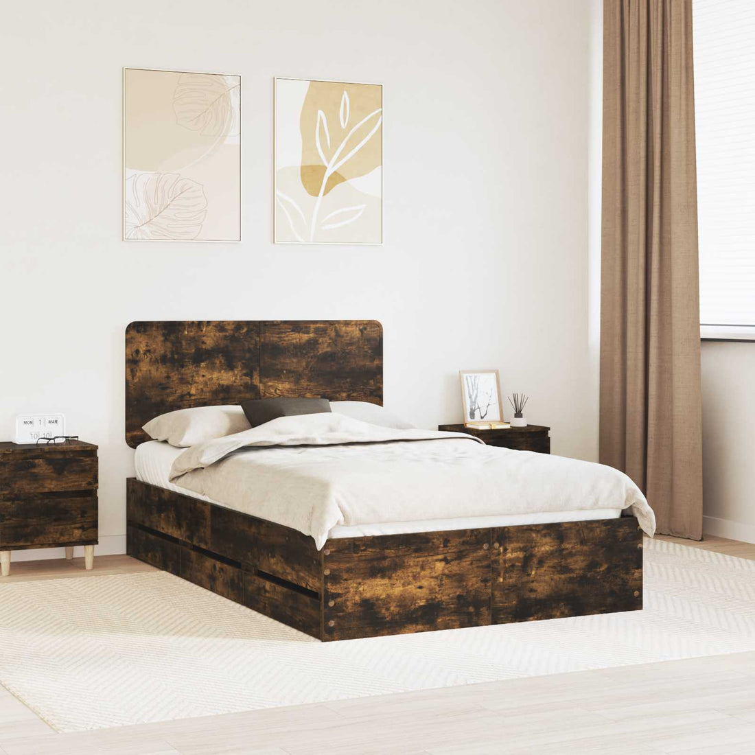 vidaXL Estructura de cama Roble ahumado 135 x 190 cm Madera Ingenieril