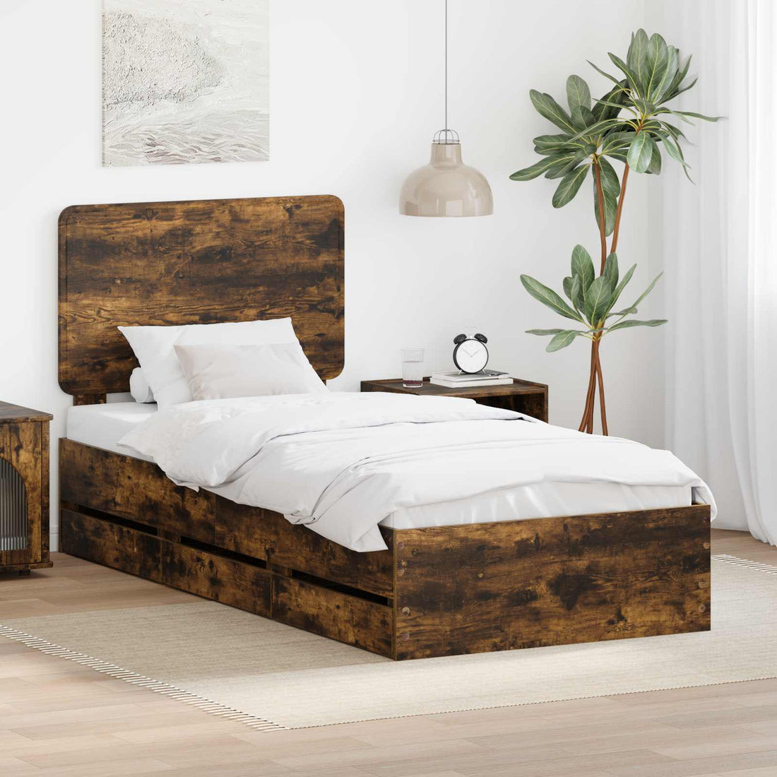 vidaXL Estructura de cama Roble ahumado 100 x 200 cm Madera Ingenieril