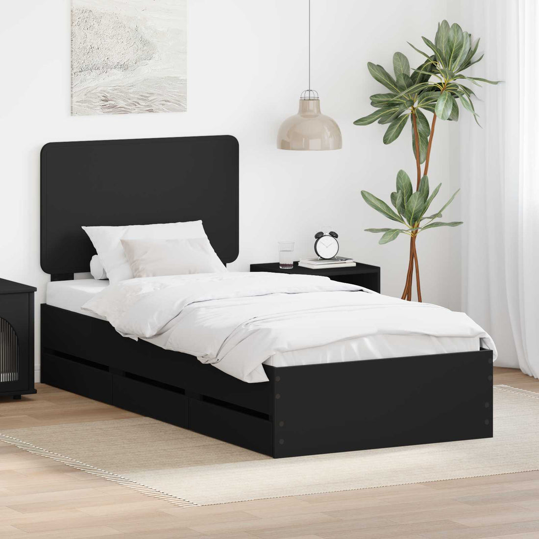 vidaXL Estructura de cama Negro 90 x 200 cm Madera Ingenieril