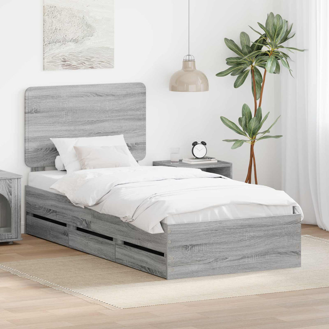 vidaXL Estructura de cama Gris Sonoma 90 x 200 cm Madera Ingenieril