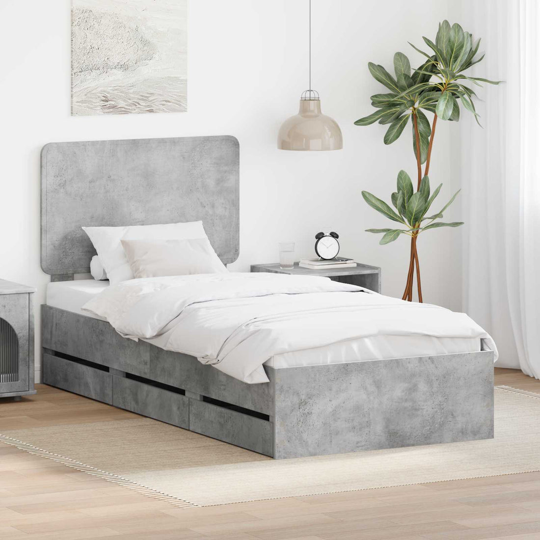 vidaXL Estructura de cama Gris Concreto 90 x 190 cm Madera Ingenieril