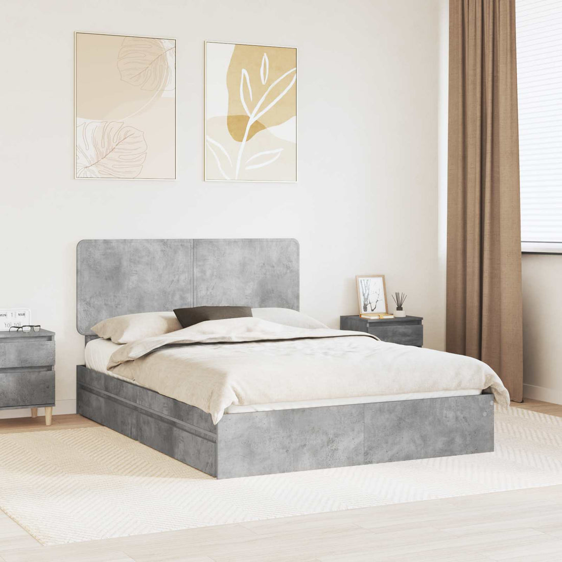 vidaXL Cama con almacenamiento con cajón Gris Concreto 150 x 200 cm