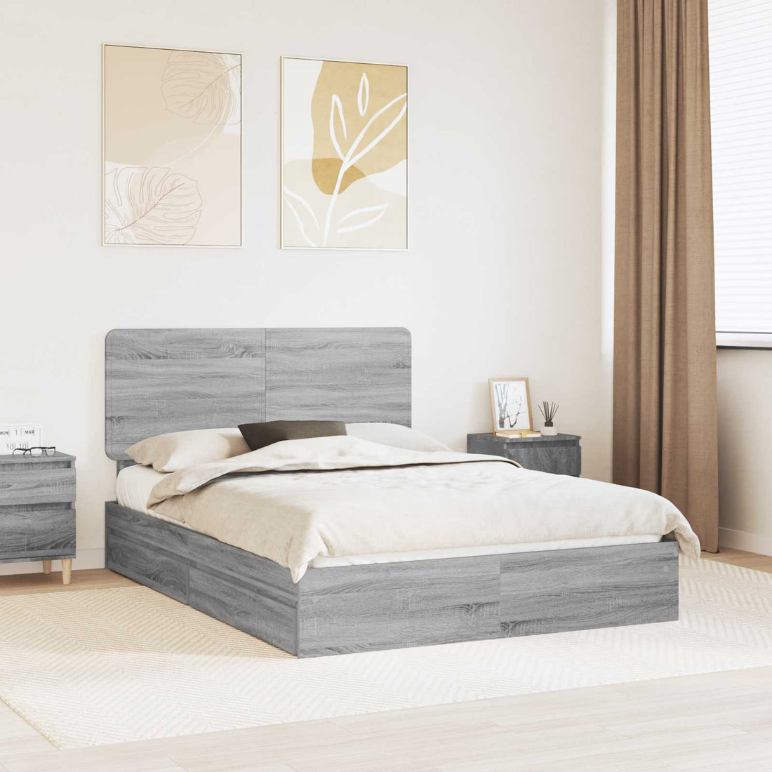 vidaXL Cama con almacenamiento con cajón Gris Sonoma 150 x 200 cm