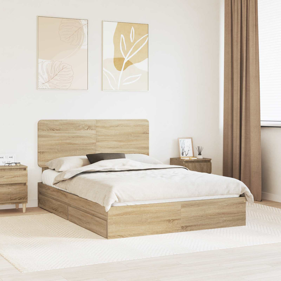 vidaXL Cama con almacenamiento con cajón Roble Sonoma 140 x 200 cm