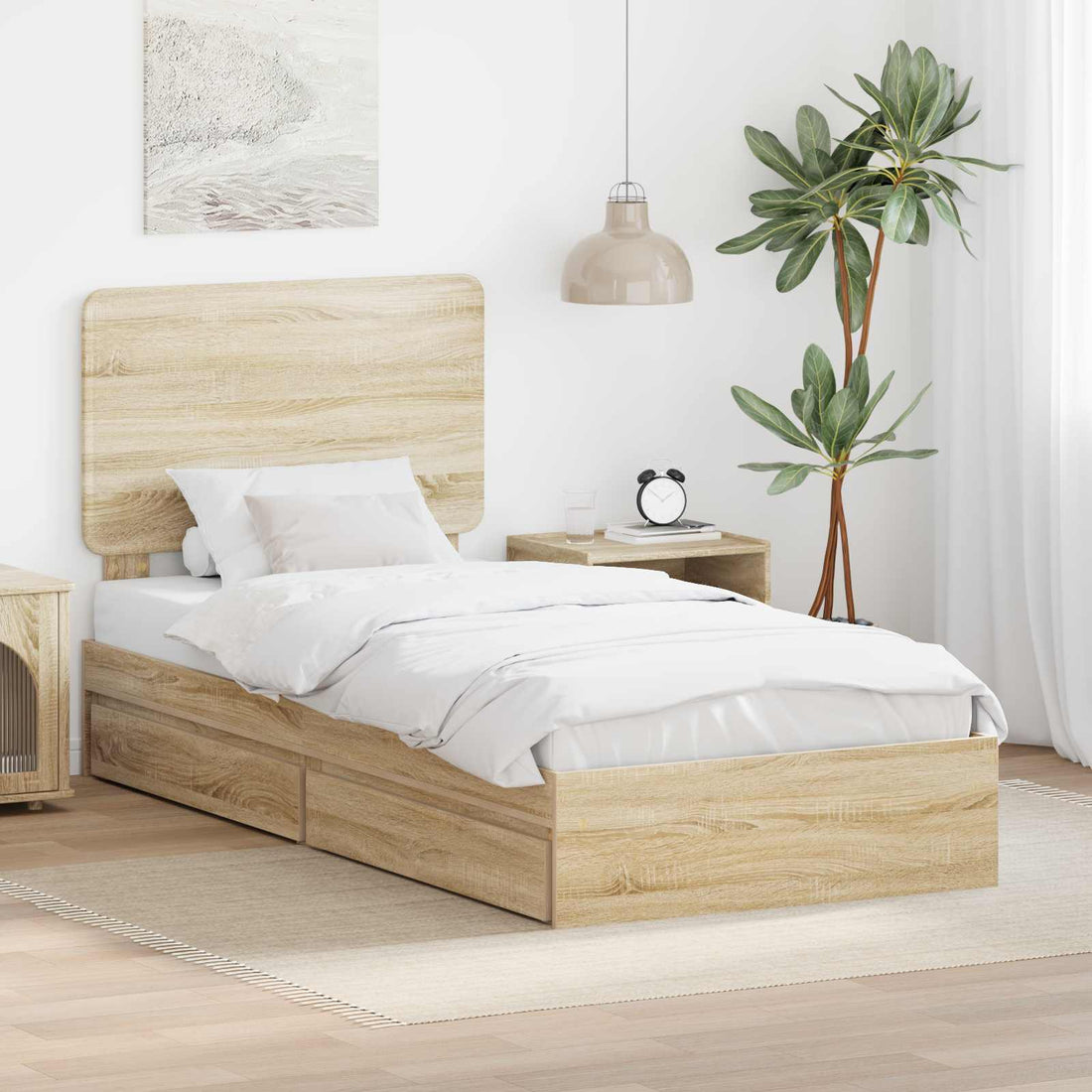 vidaXL Cama con almacenamiento con cajón Roble Sonoma 90 x 190 cm
