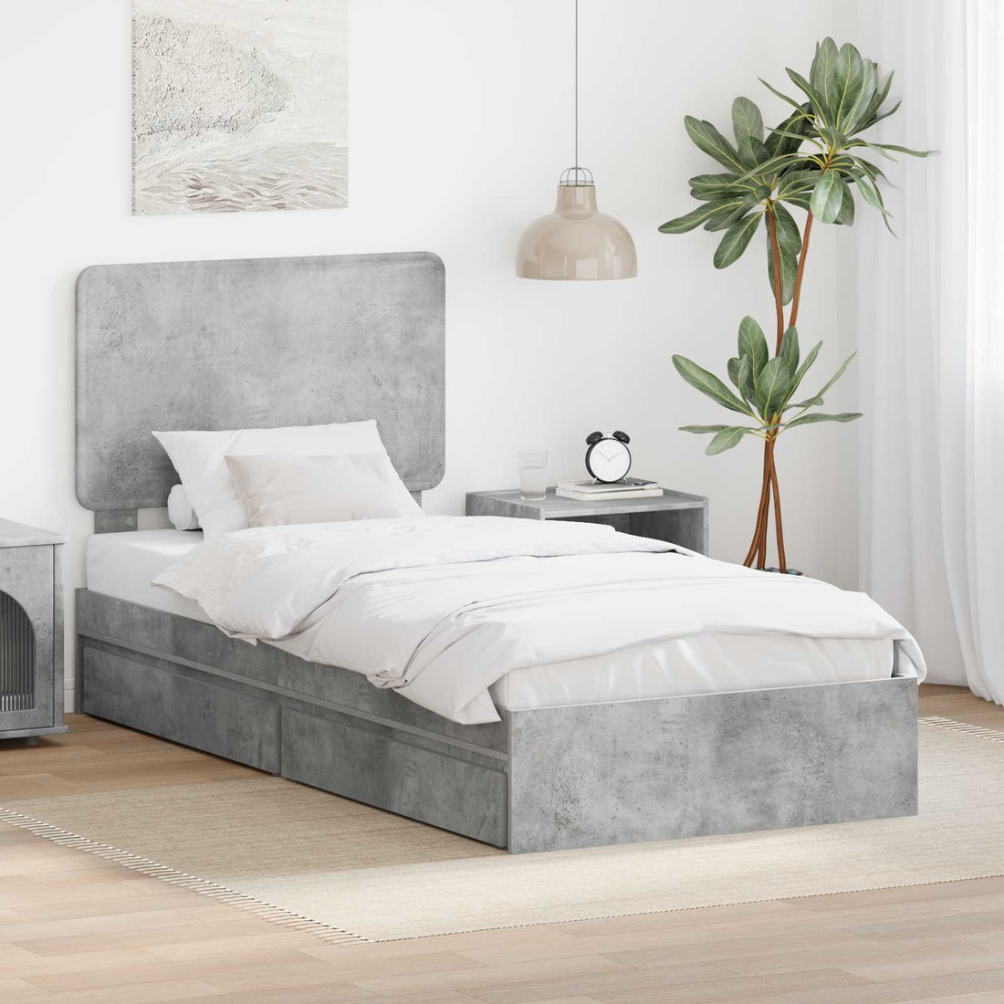 vidaXL Cama con almacenamiento con cajón Gris Concreto 90 x 190 cm