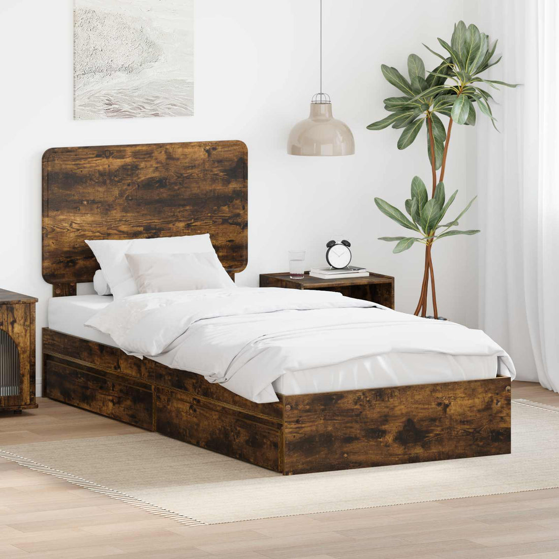 vidaXL Cama con almacenamiento con cajón Roble ahumado 90 x 190 cm