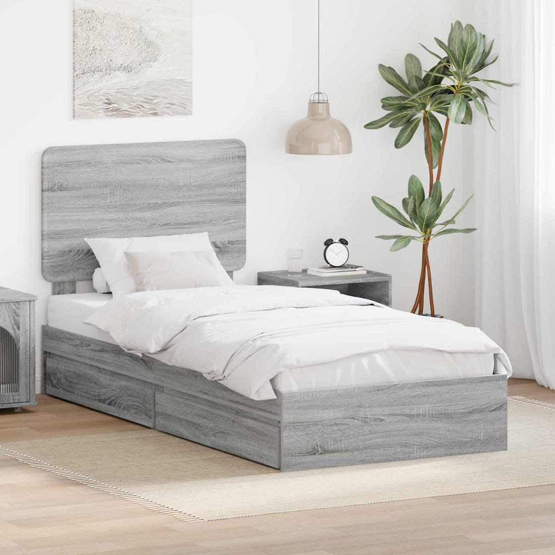 vidaXL Cama con almacenamiento con cajón Gris Sonoma 90 x 190 cm
