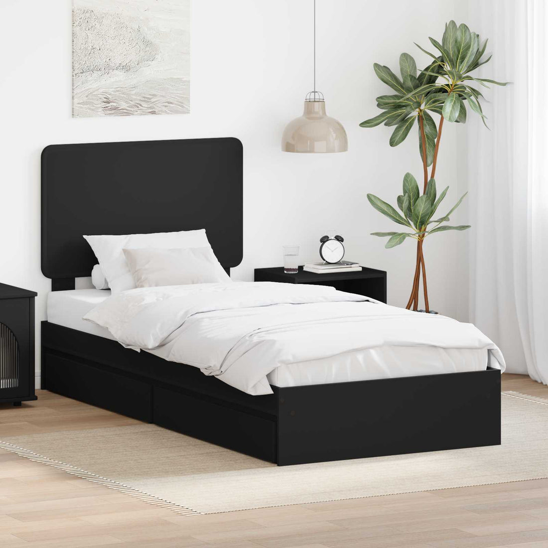 vidaXL Cama con almacenamiento Negro 75 x 190 cm Madera de ingeniería