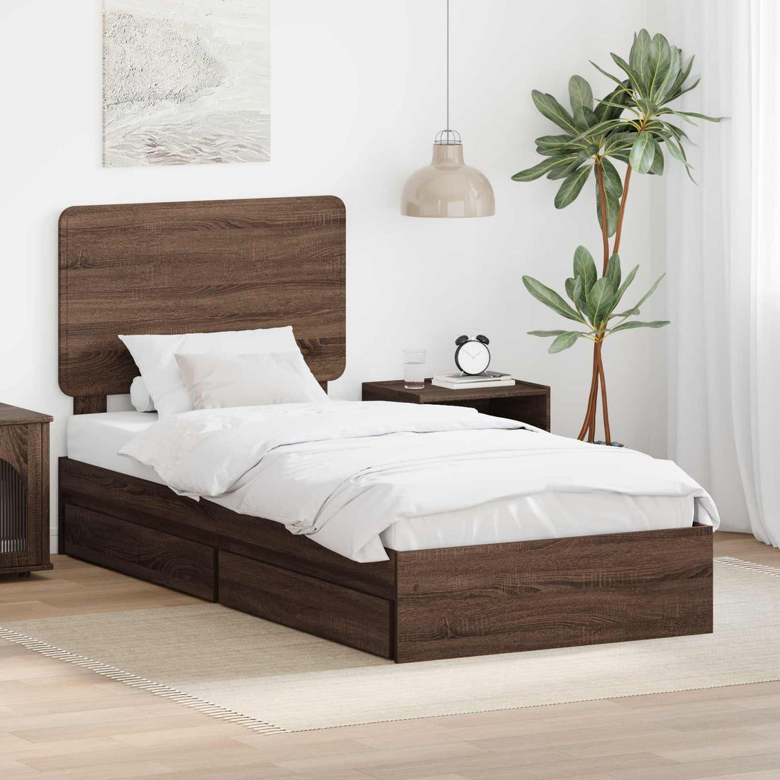 vidaXL Cama con almacenamiento con cajón Roble Marrón 75 x 190 cm