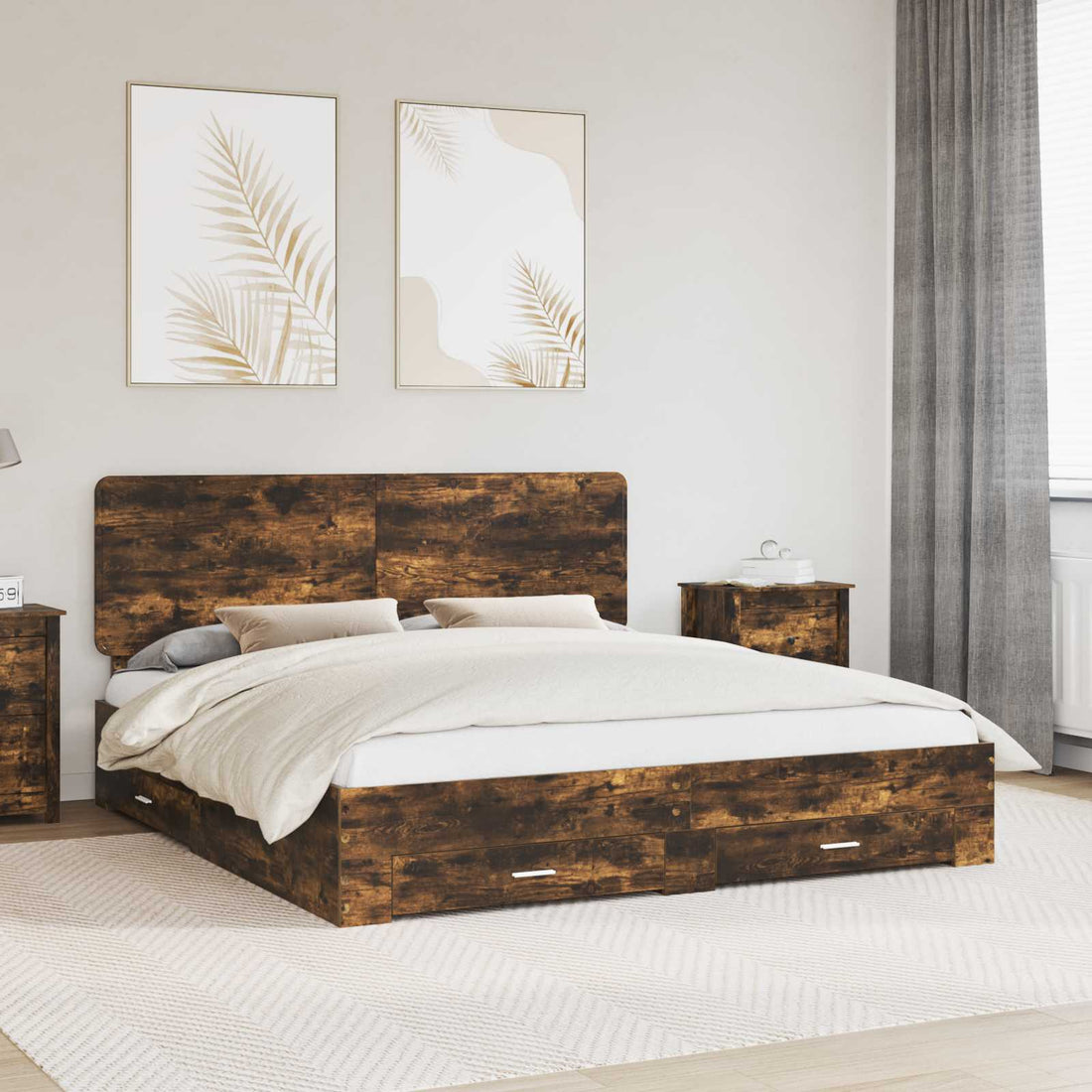 vidaXL Estructura de cama con cajón Roble ahumado 200 x 200 cm