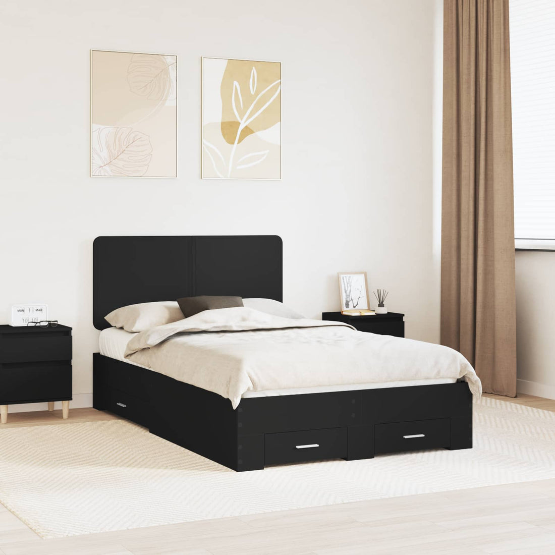 vidaXL Estructura de cama Negro 135 x 190 cm Madera de ingeniería