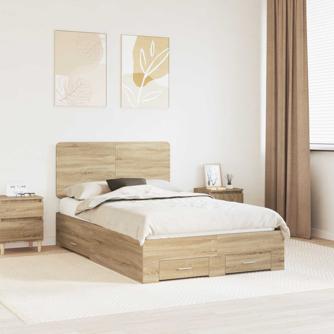 vidaXL Estructura de cama con cajón Roble Sonoma 135 x 190 cm