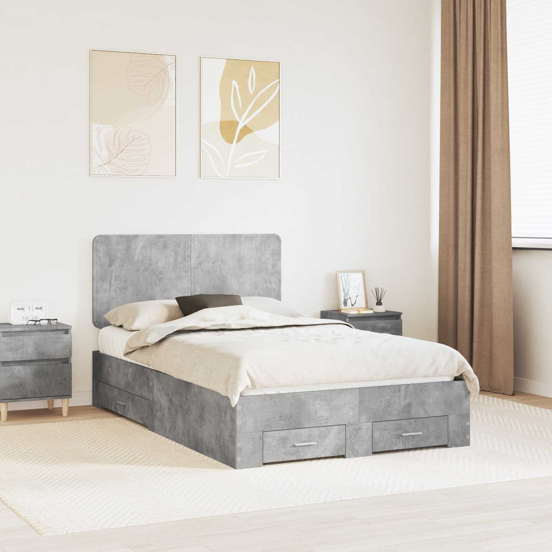 vidaXL Estructura de cama con cajón Gris Concreto 135 x 190 cm