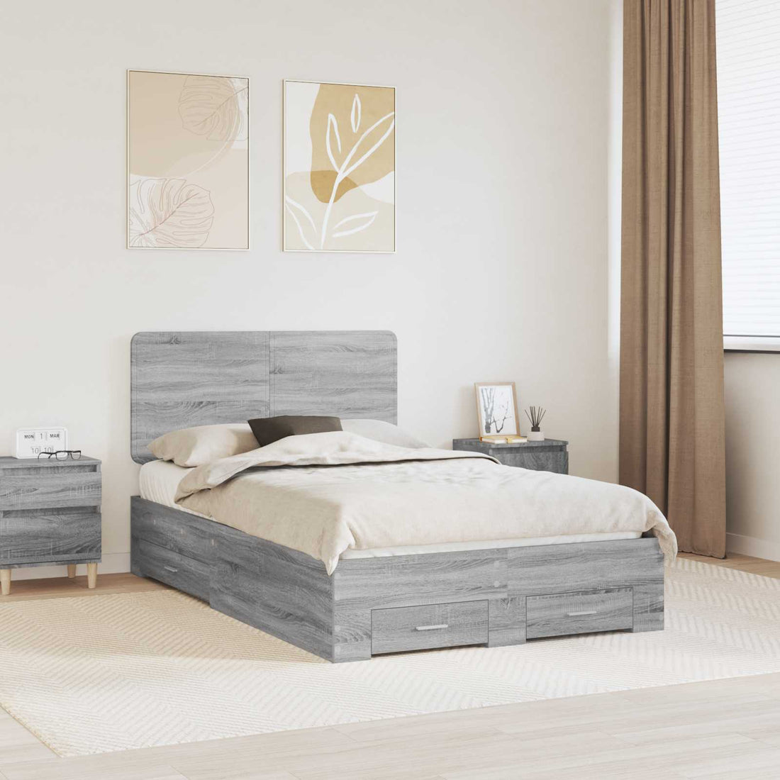 vidaXL Estructura de cama con cajón Gris Sonoma 120 x 190 cm