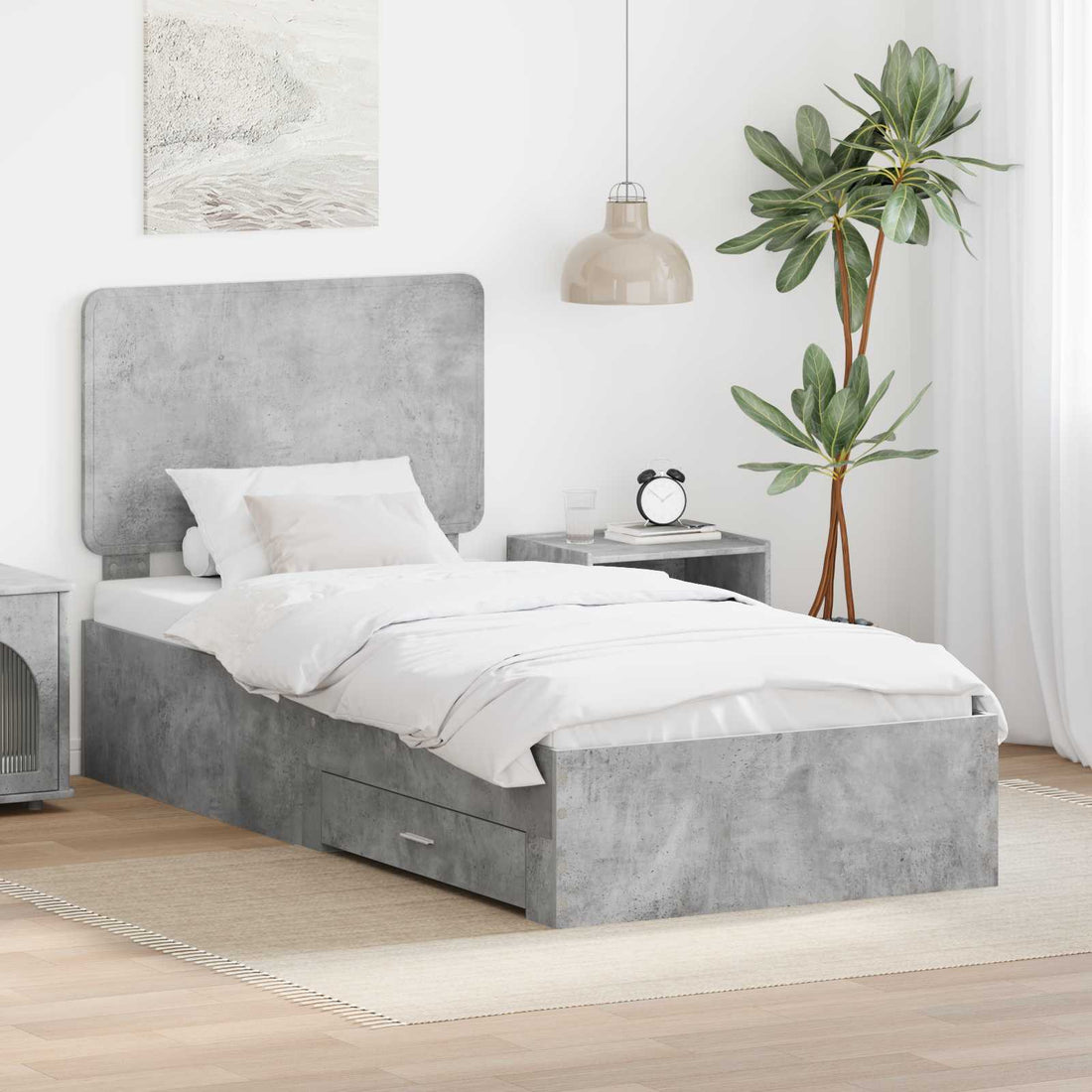 vidaXL Estructura de cama con cajón Gris Concreto 90 x 190 cm