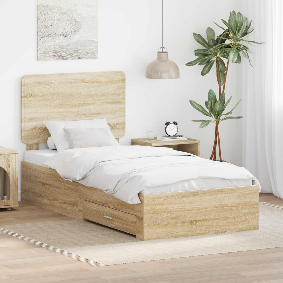 vidaXL Estructura de cama con cajón Roble Sonoma 75 x 190 cm