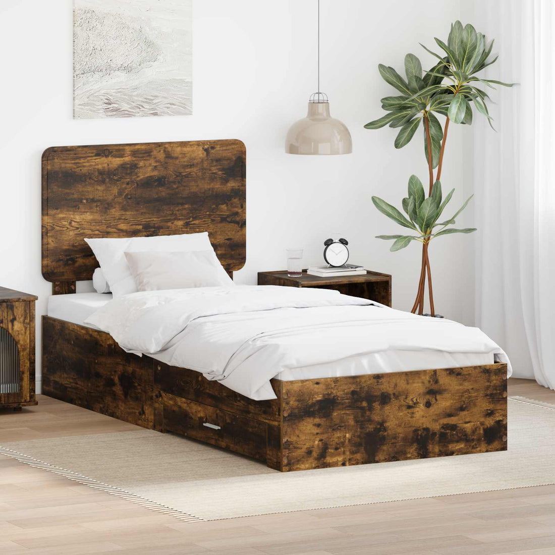 vidaXL Estructura de cama con cajón Roble ahumado 75 x 190 cm