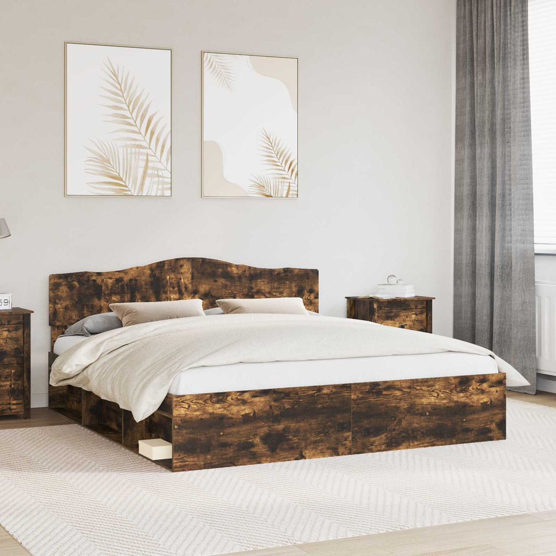 vidaXL Estructura de cama con cabecera Roble ahumado 180 x 200 cm
