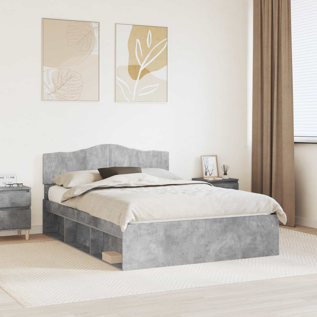 vidaXL Estructura de cama con cabecera Gris concreto 150 x 200 cm