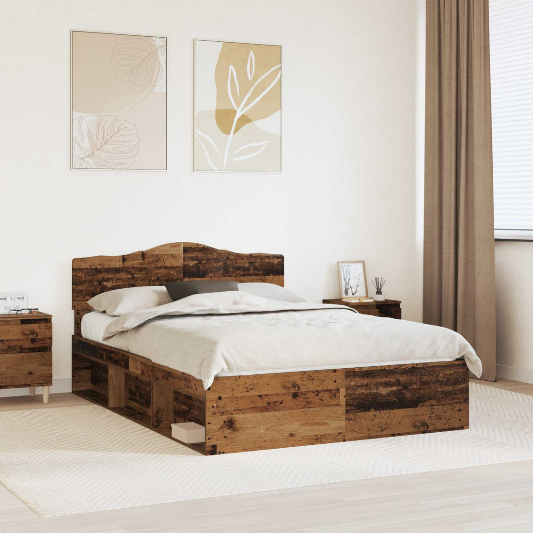 vidaXL Estructura de cama con cabecera Madera vieja 150 x 200 cm