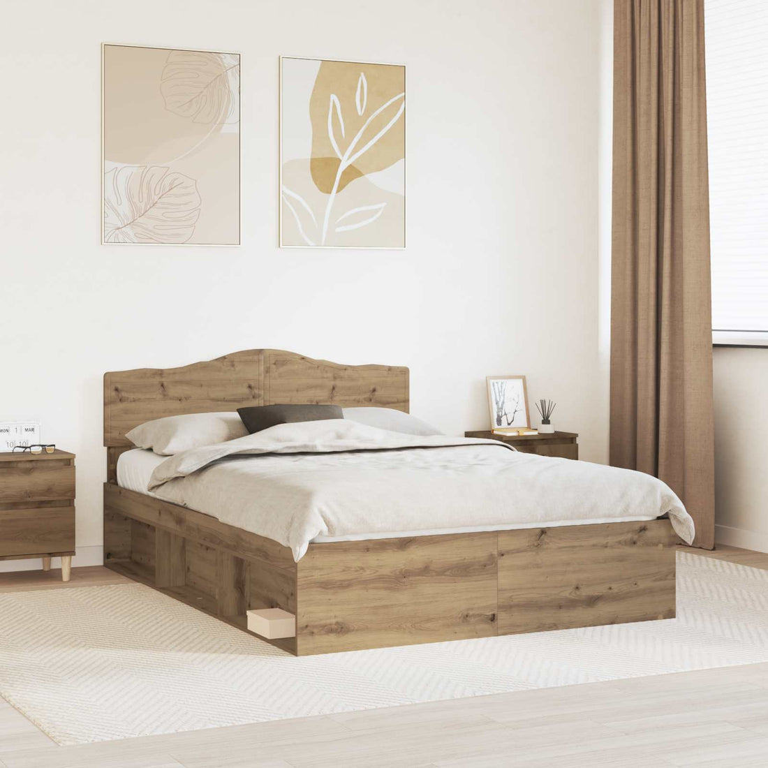 vidaXL Estructura de cama con cabecera Roble artisan 150 x 200 cm