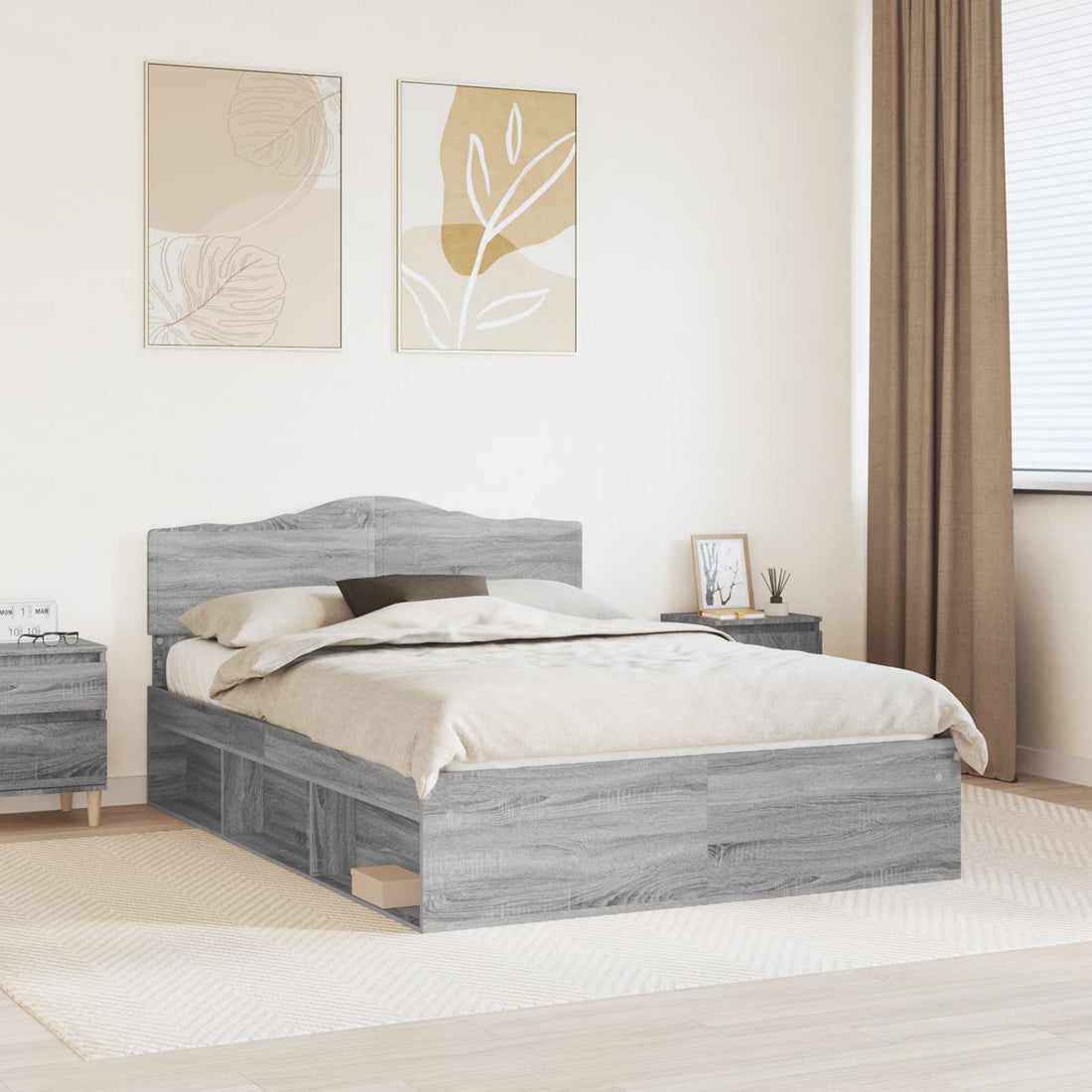 vidaXL Estructura de cama con cabecera Gris Sonoma 140 x 200 cm
