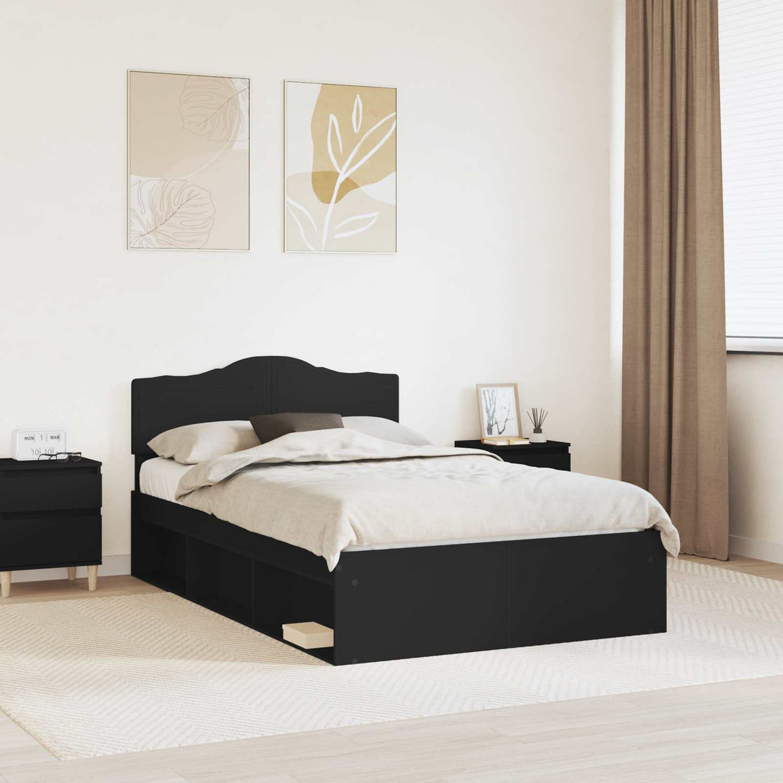 vidaXL Estructura de cama Negro 135 x 190 cm Madera de pino macizo