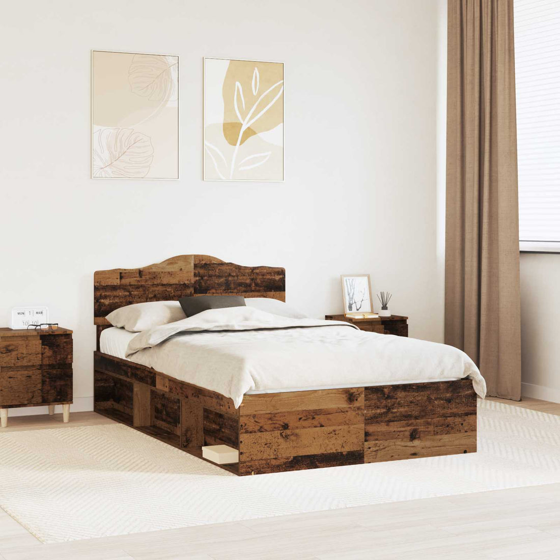 vidaXL Estructura de cama con cabecera Madera vieja 120 x 190 cm