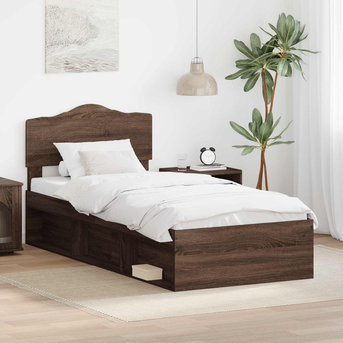 vidaXL Estructura de cama con cabecera Roble Marrón 100 x 200 cm