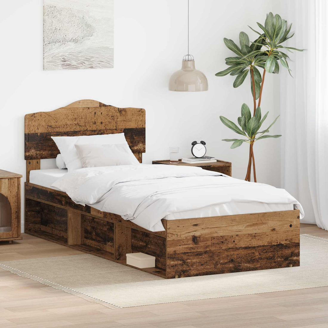 vidaXL Estructura de cama con cabecera Madera vieja 90 x 200 cm