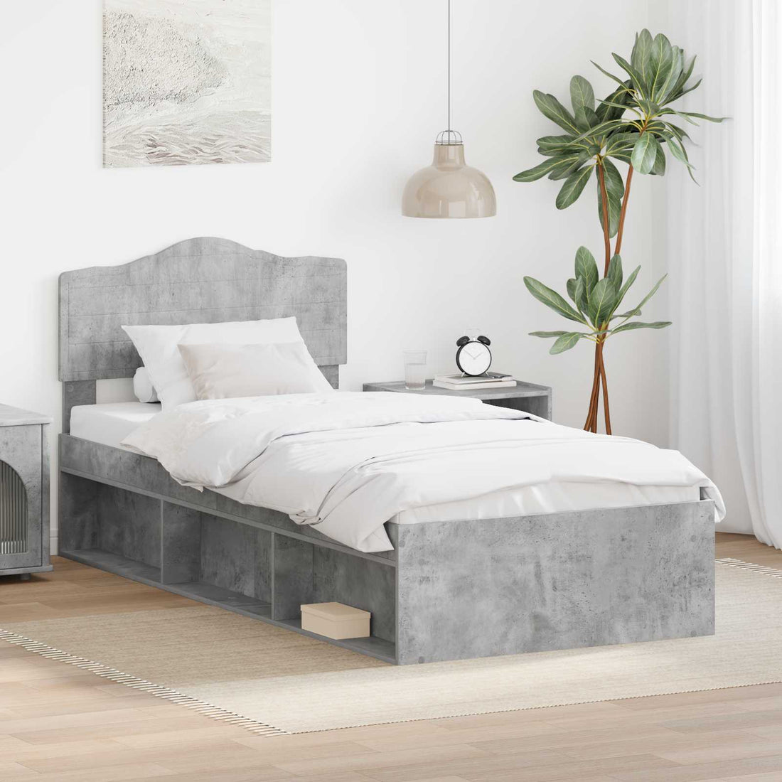 vidaXL Estructura de cama con cabecera Gris concreto 90 x 190 cm