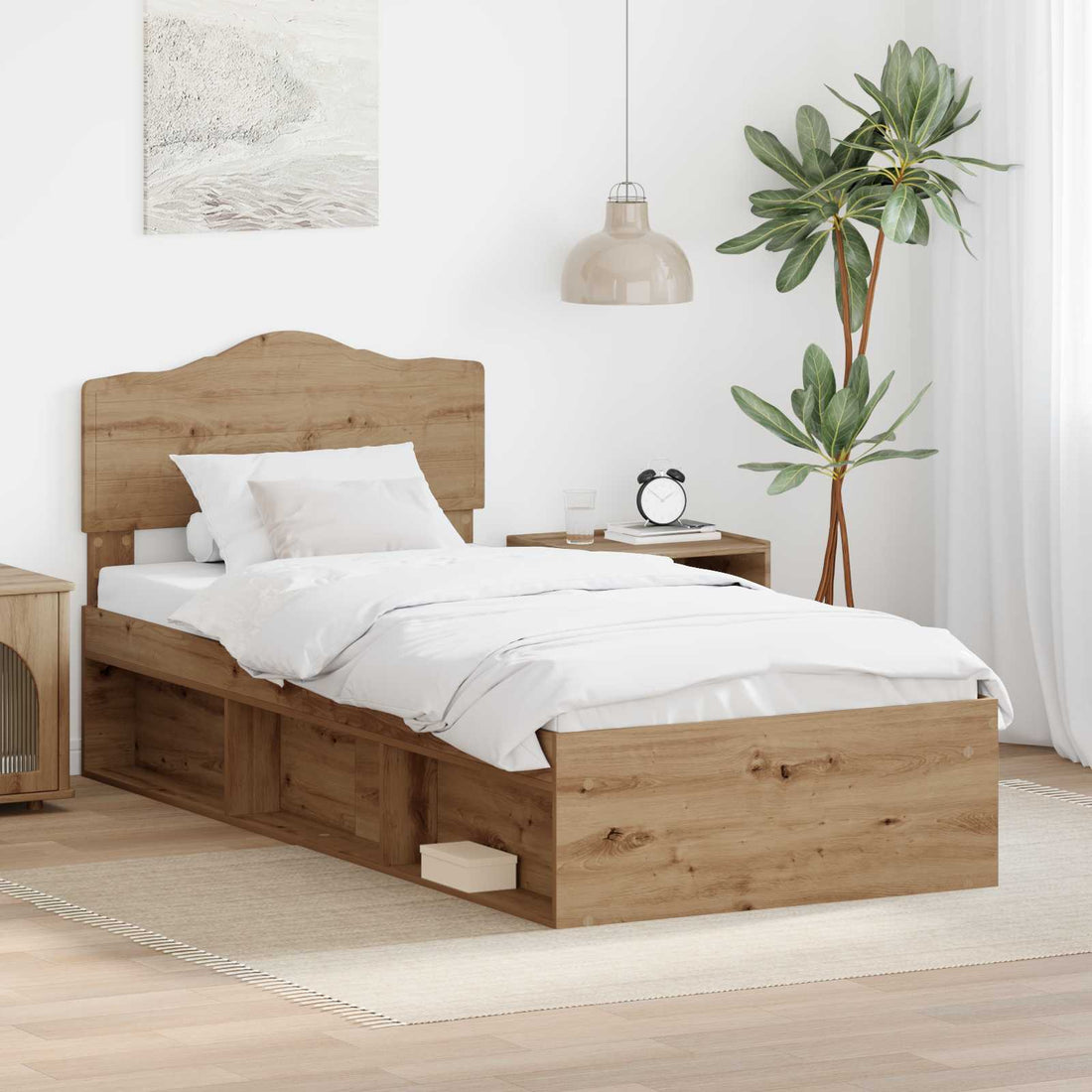 vidaXL Estructura de cama con cabecera Roble artisan 75 x 190 cm