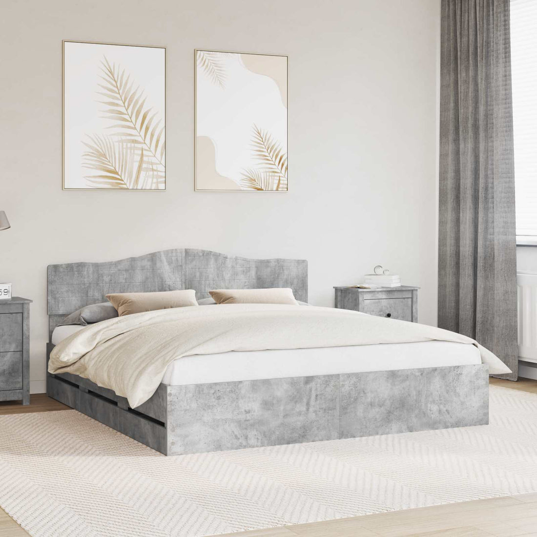 vidaXL Estructura de cama Gris Concreto 180 x 200 cm Madera Ingenieril