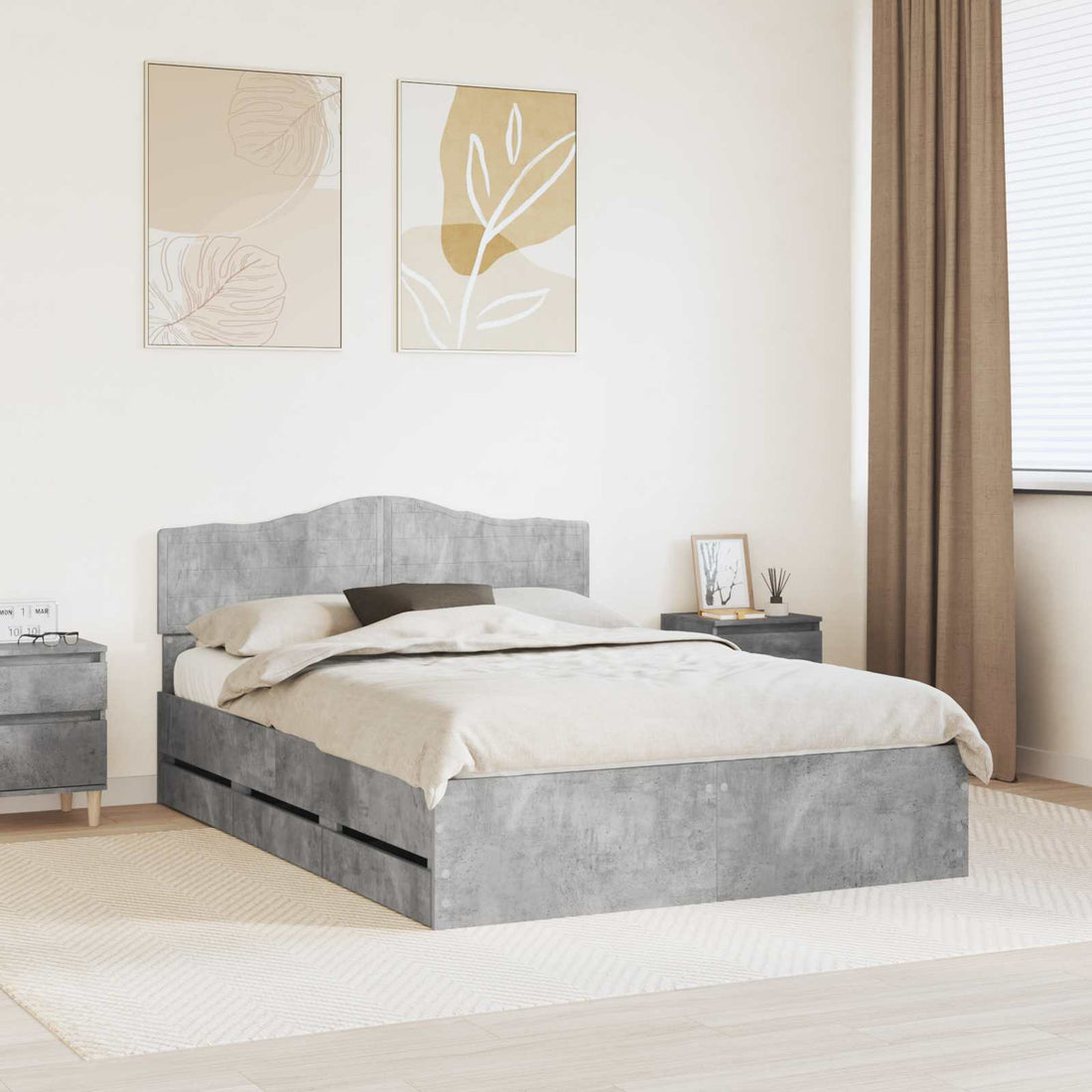 vidaXL Estructura de cama Gris Concreto 160 x 200 cm Madera Ingenieril