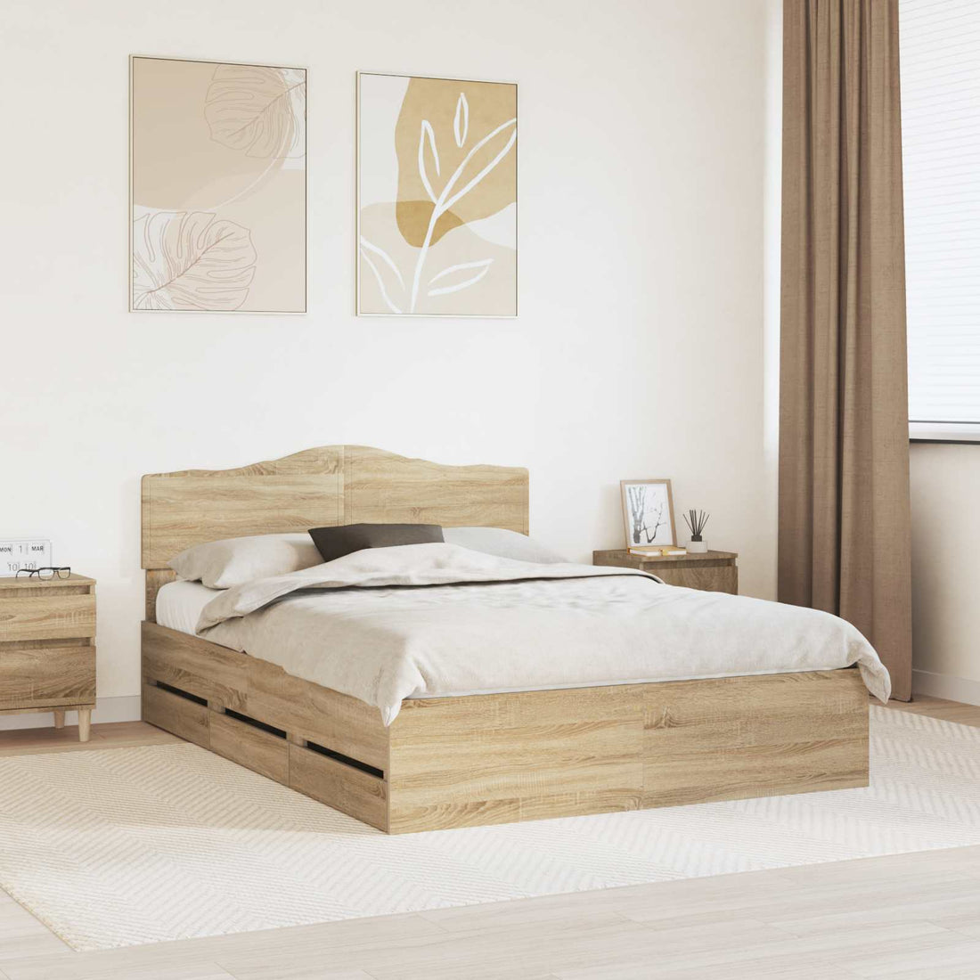vidaXL Estructura de cama Roble Sonoma 150 x 200 cm Madera Ingenieril