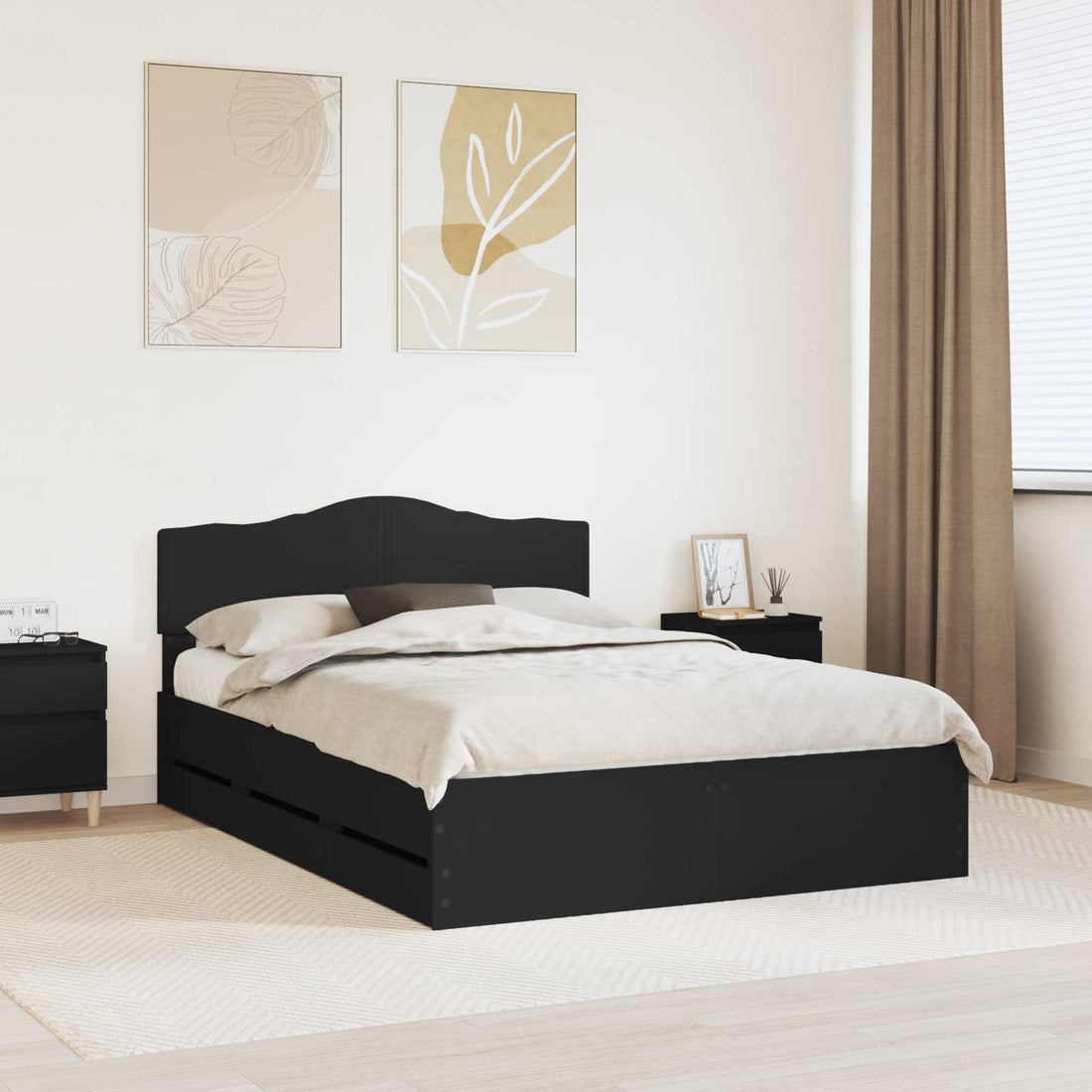 vidaXL Estructura de cama Negro 140 x 190 cm Madera Ingenieril