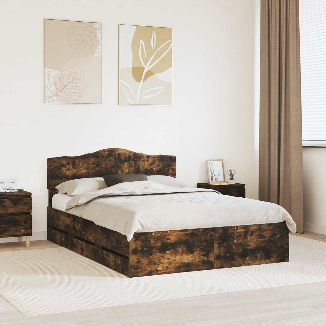 vidaXL Estructura de cama Roble ahumado 140 x 190 cm Madera Ingenieril