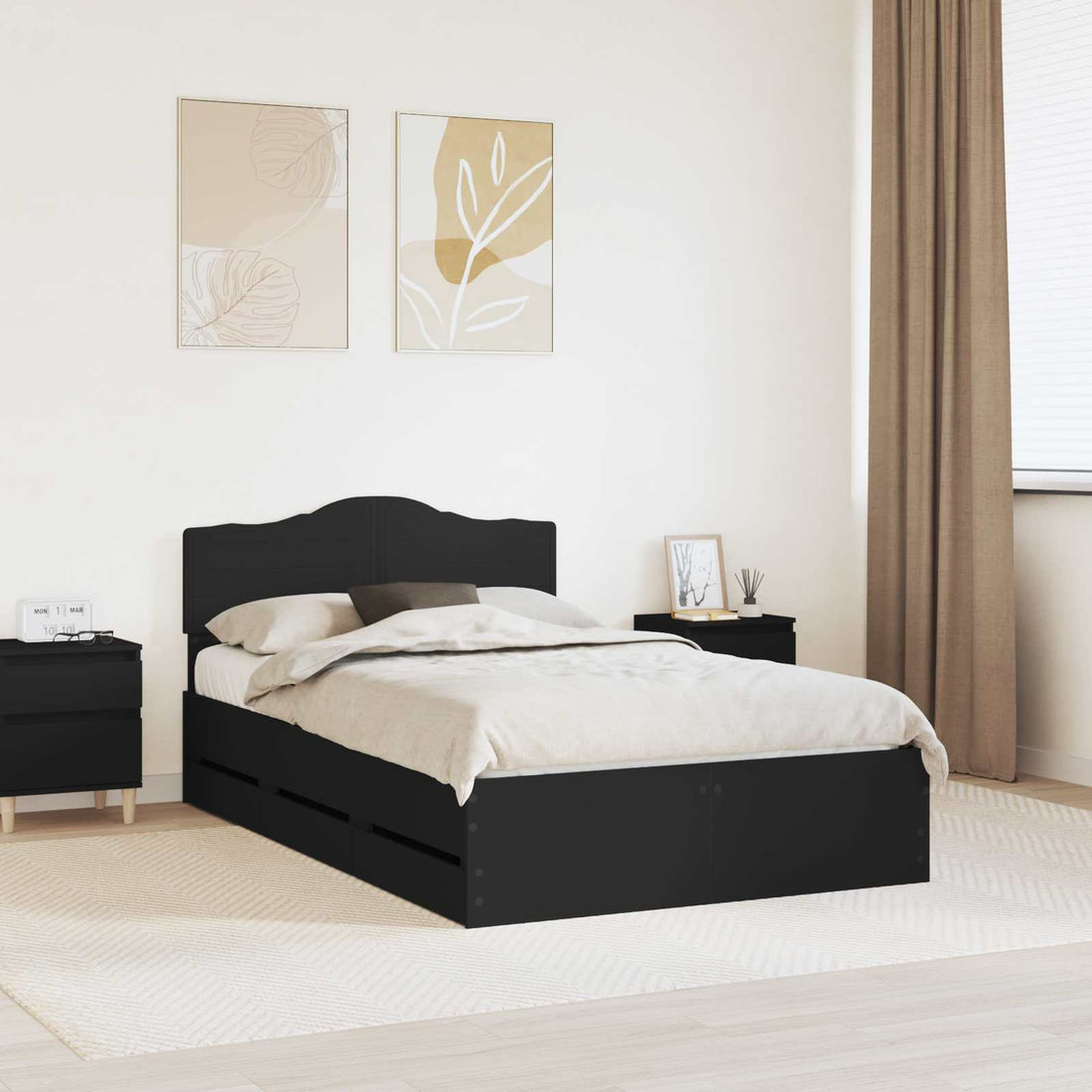 vidaXL Estructura de cama Negro 120 x 190 cm Madera Ingenieril