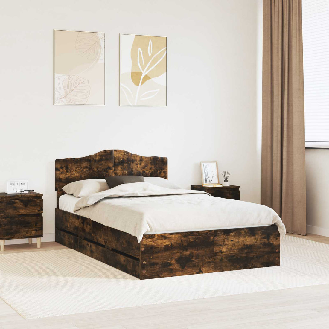 vidaXL Estructura de cama Roble ahumado 120 x 190 cm Madera Ingenieril