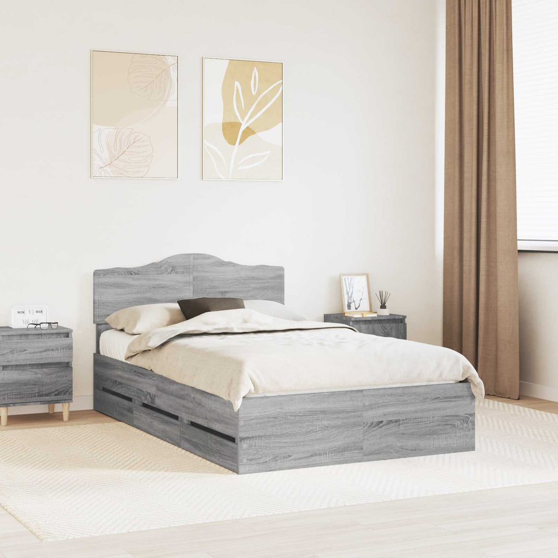 vidaXL Estructura de cama Gris Sonoma 120 x 190 cm Madera Ingenieril