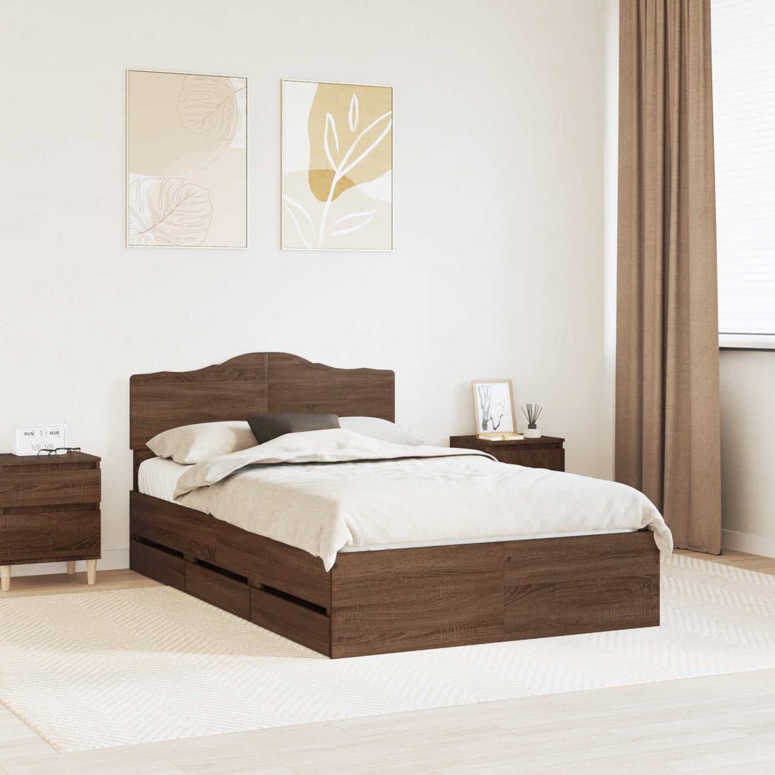 vidaXL Estructura de cama Roble Marrón 120 x 190 cm Madera Ingenieril