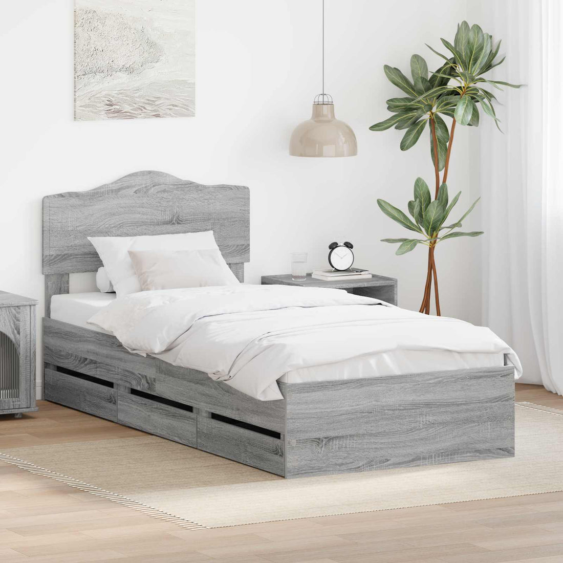 vidaXL Estructura de cama Gris Sonoma 90 x 200 cm Madera Ingenieril